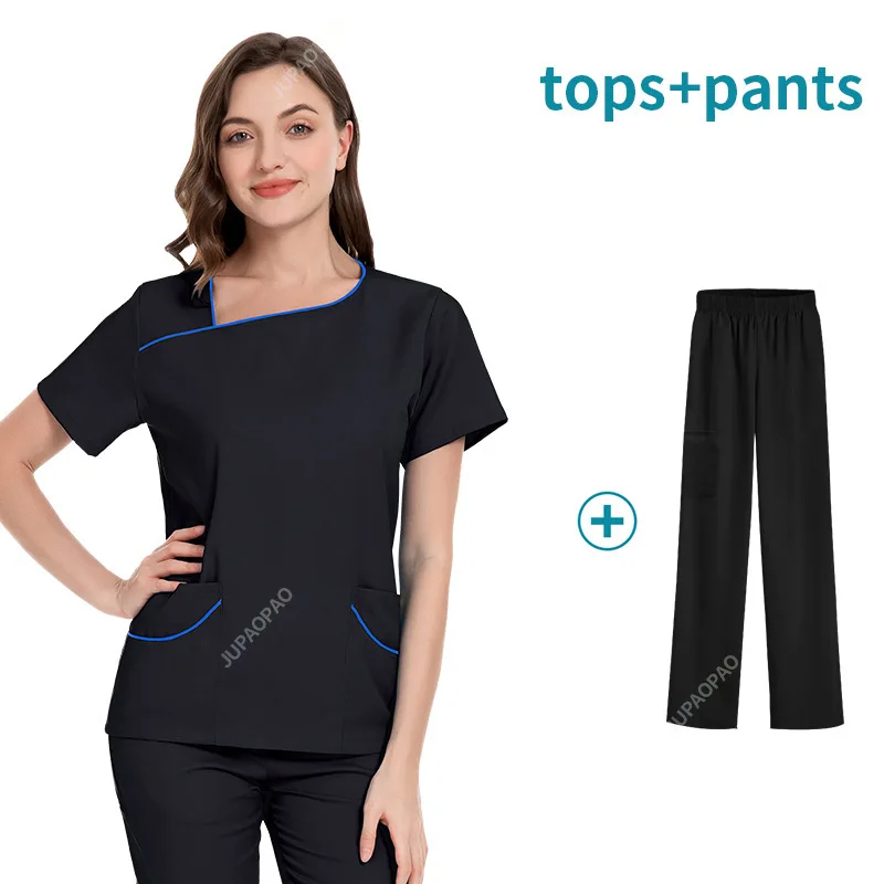 Mulheres Manga Curta Decote V Enfermeira Uniforme, Enfermeira Workwear, Cor Sólida, Médica Enfermagem Blusa, Uniformes de Trabalho, Cuidador Macacão, Scrubs Top