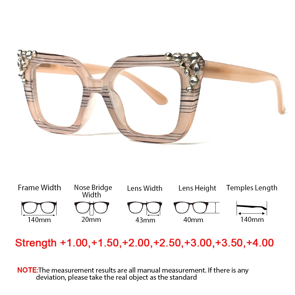 Women's Reading Glasses Fashion Diamond Crafted Oprah Style Prescription Glasses with Spring Hinges