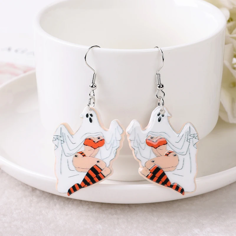 1Pair Halloween Dangle Earrings Creative Acrylic Pinup Ghost Pumpkin for Women Birthday Gift