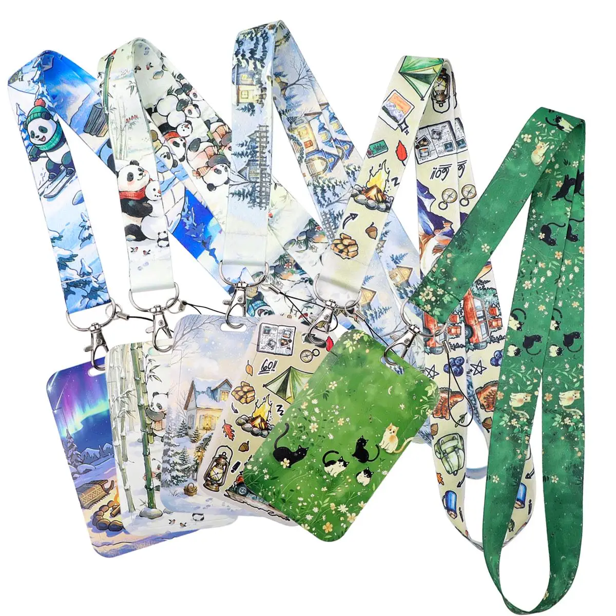 Nature Scenery Winter Panda Lanyard Neck Strap Keychain ID Card Cover Badge Holder Mobile Phone Hang Rope Keyring Accessories