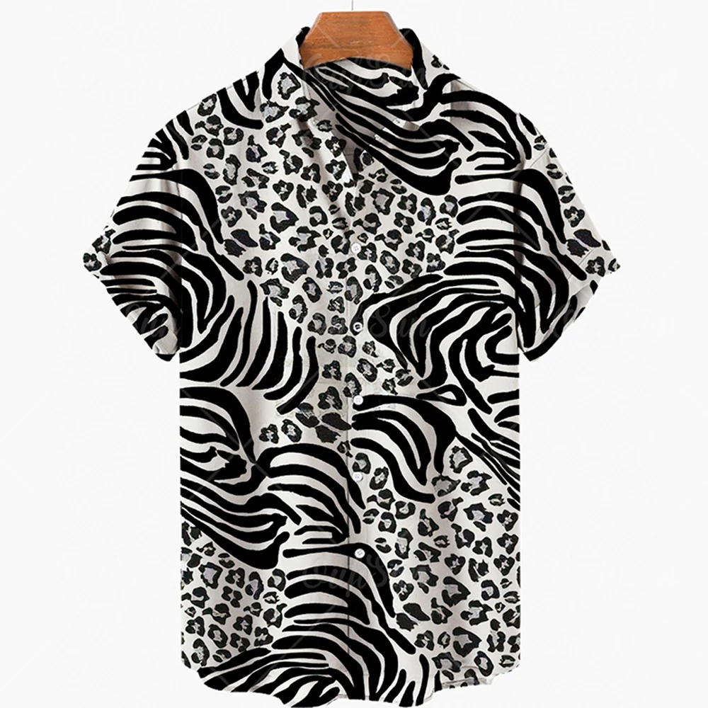 2023 Men\'s Leopard 3D Shirts Summer Hawaii Beach Shirt Men\'s Short Sleeve Retro Fashion Clothing Personalized Design Men\'s Tops