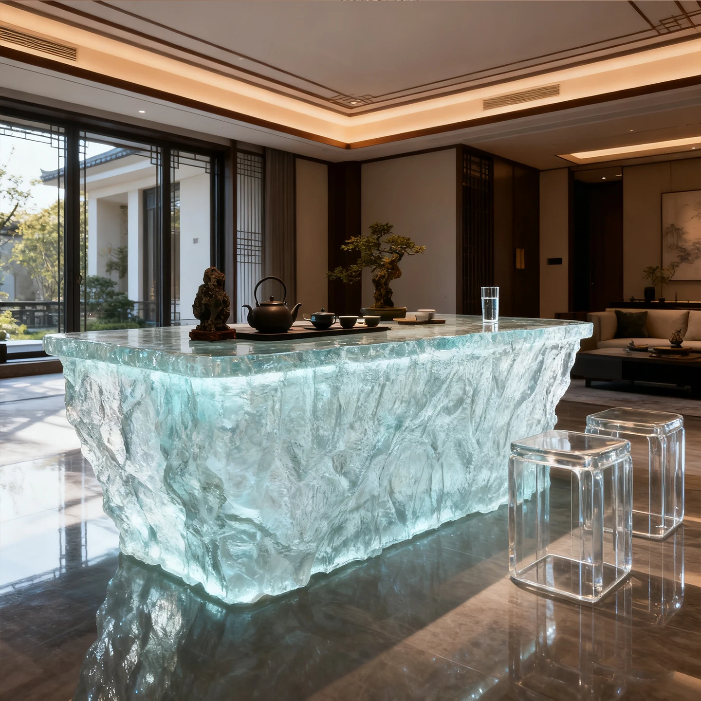 *Transparent Luminous Resin Dining Table Home Furniture Contemporary Design Modern Appearance for Hotel Villa Dining