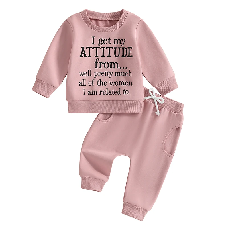 

Baby Girl Fall Clothes Funny Letter Print Long Sleeve Crew Neck Sweatshirt Casual Pants Set Toddler Winter Outfit