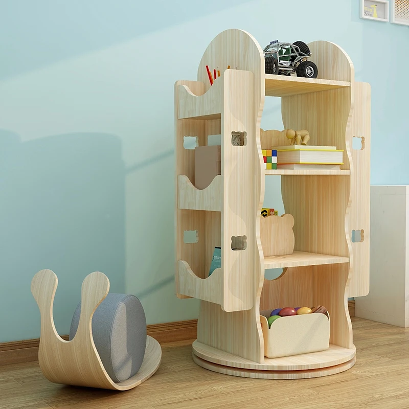

Kids Kawaii Bookcases Wooden Designs Display Story Moving Round Book Shelf Floor Minimalist Standing Estantes Trendy Furniture