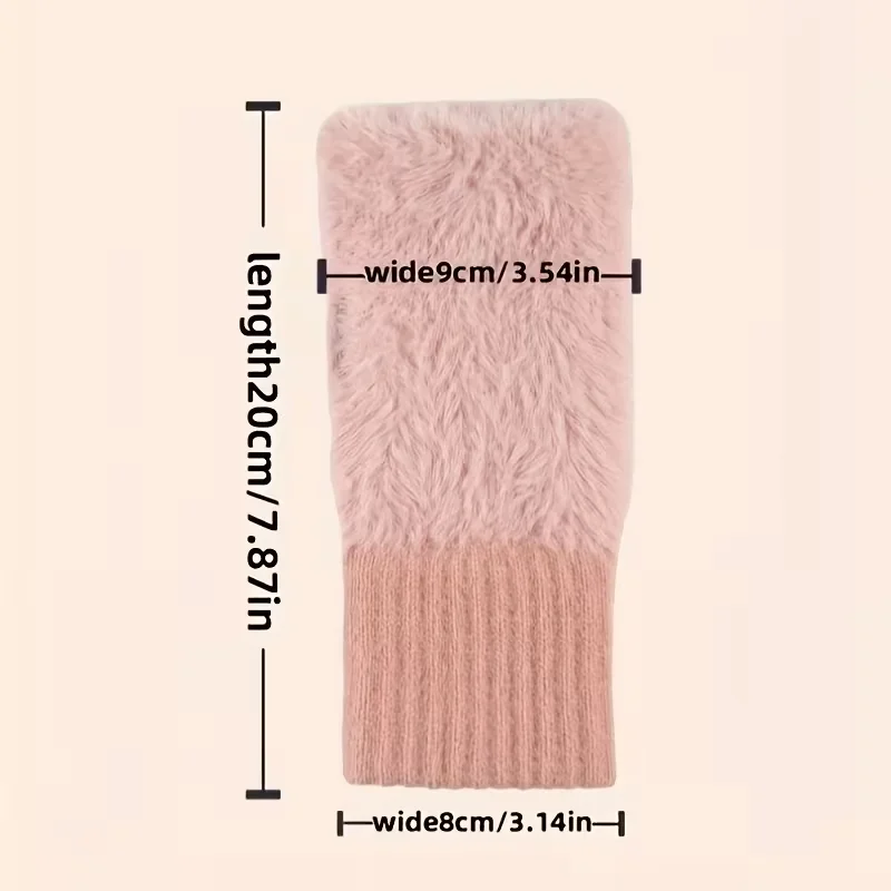 قفازات نسائية نصف اصبع قطيفة دافئة طويلة جدًا وسميكة بدون أصابع للاستخدام في الشتاء الذي يعمل باللمس