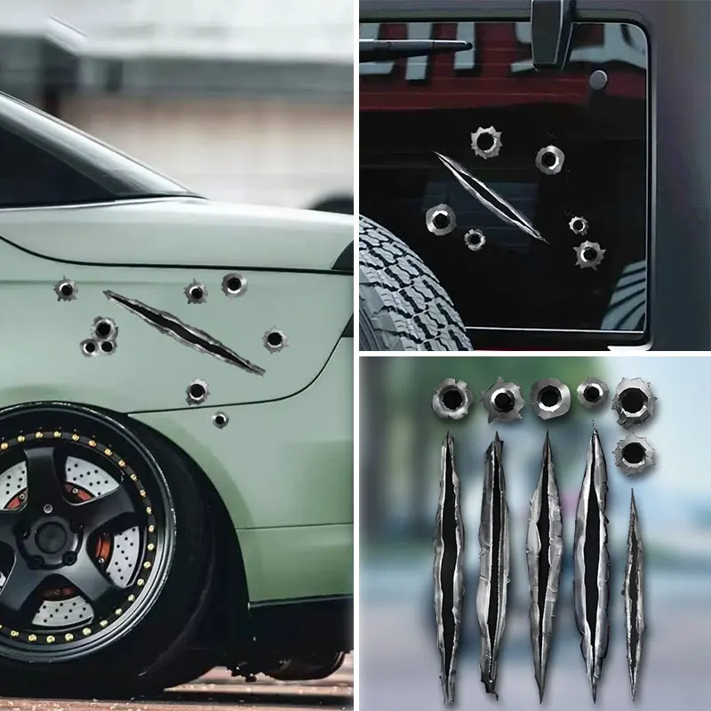

1Set Bullet Hole Motorcycle Stickers Funny Motorbike Helmet Side Panel Electric Scooter Car Window Cover Scratches Vinyl Decals