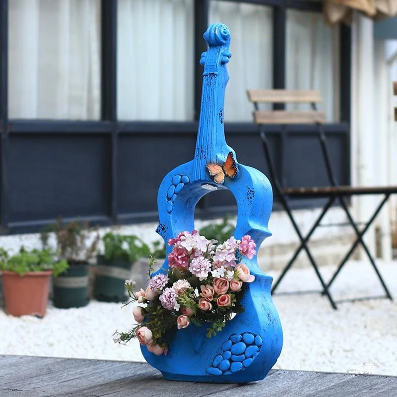 Ornamento de decoração de jardim para varanda externa de violino branco