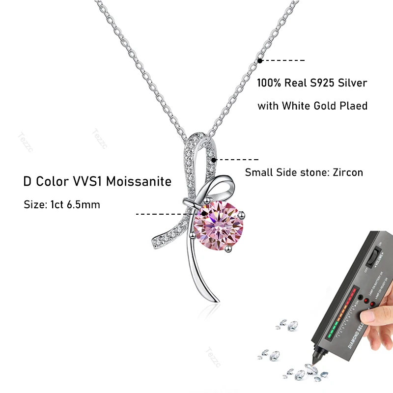 Tezzc 1 قيراط مويسانيتي قلادة للنساء فضة مطلي D اللون مختبر الماس المشاركة الزفاف قلادة غرامة مجوهرات
