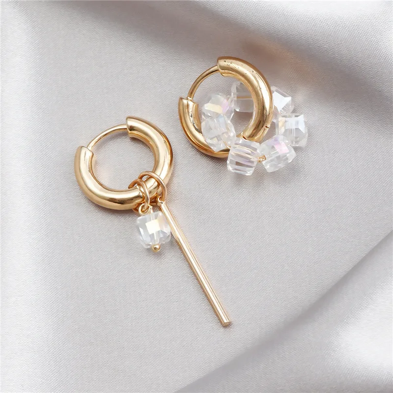 Statement Asymmetric Square Crystal Pendant Hoop Earrings Street Style Elegant Fashion Party Punk Jewelry e376