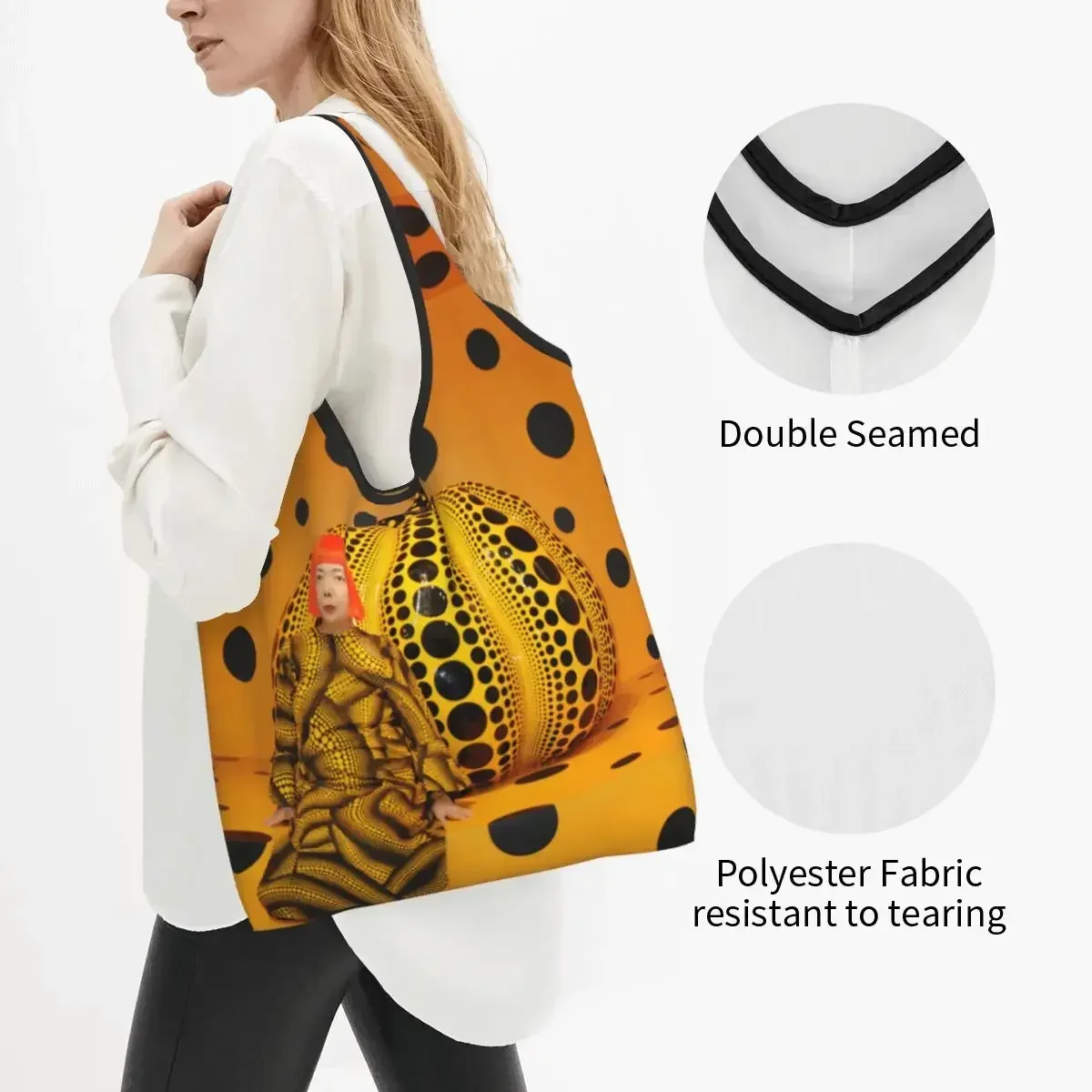 Custom Yayoi Kusama Pumkin Shopping Bag Women Portable Big Capacity Grocery Abstract Art Shopper Tote Bags