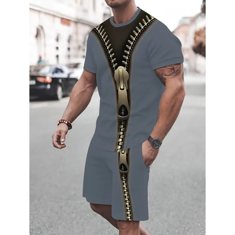 2025 Summer Men's Fun 3D Printed Short Sleeved T-shirt and Shorts Set for Casual Sports Outdoor 3D Printing