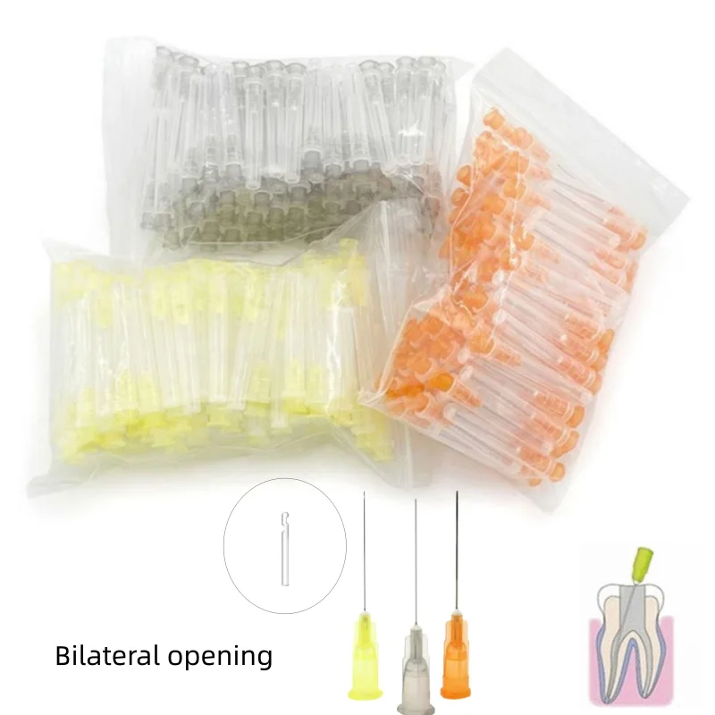 

100 шт./пакет, стоматологическая игла для ирригации корневых каналов с двусторонним отверстием, игла для ирригации корневых каналов, инструмент для ирригации зубов