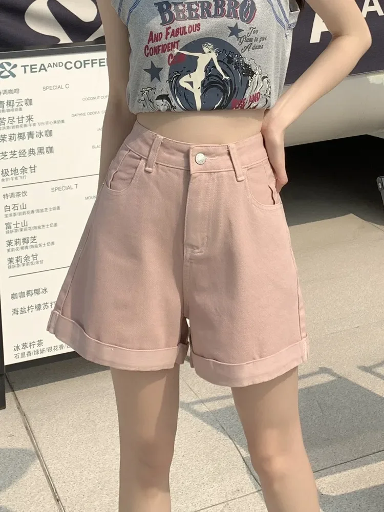Green Shorts Feminina Summer Casual Loose Vintage  Jeans Shorts Women Streetwear High Waisted Wide Leg Denim Shorts