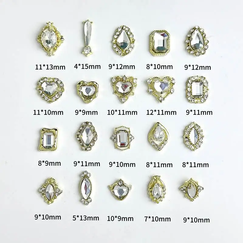 

20PCS Light Luxury Glass Diamond Nail Crystals Geometric Palace Style Alloy Nail Art Charms for Handmade DIY Nail Decoration