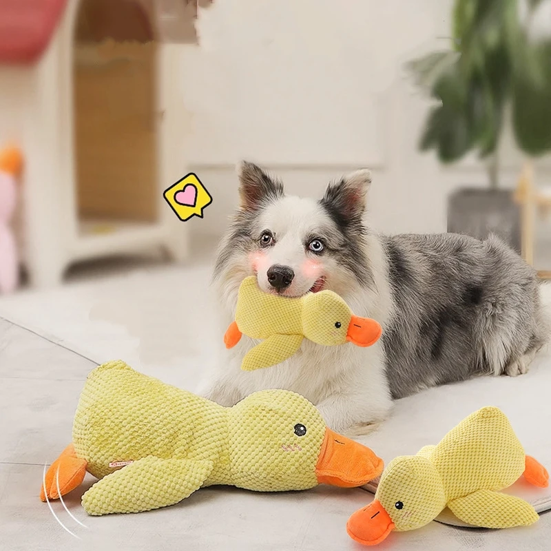 Duck dog toy plush chew resistant durable dog toy with quacking sound teeth grinding relief soft companion for small large dog