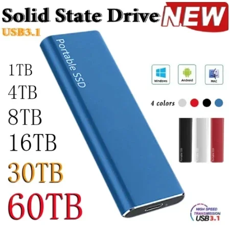 Portable SSD 4TB 2TB High Speed External Hard Drive USB 3.1 Type-C Interface Hard Disk Solid State Drive Mass Storage for Laptop