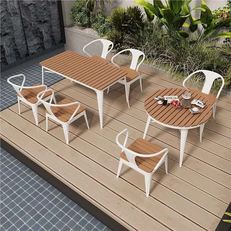 Outdoor Round Table Single Column Small Balcony Table Wrought Iron Plastic Wood Bar Restaurant Leisure Furniture Set