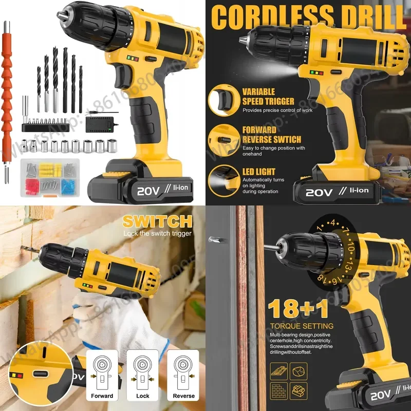 20V Mini Cordless Drill Set Keyless Electric Screwdriver DIY Tool Variable Speed Brushed Motor Battery Powered Local US