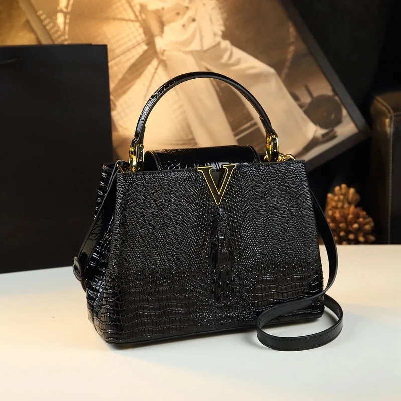 Luxury Genuine Leather Women's Handbags Niche Original Lady Shell Bag Crocodile Pattern 2023 New Shoulder Messenger Bags