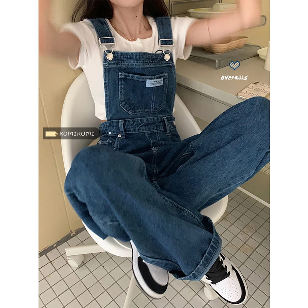 

Vintage Straight Loose Denim Pants Women Overalls Fashion High Wasit Wide Leg Pants Jumpsuit Casual Straps Suspender Jeans