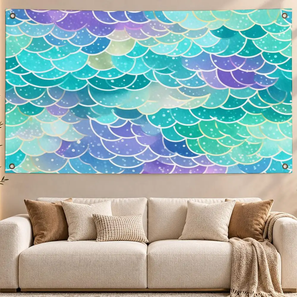 Cool Pattern Fish Scales Flags Aesthetic Wall Hanging Flag Banner Bedroom Living Room Home Decor Large HD