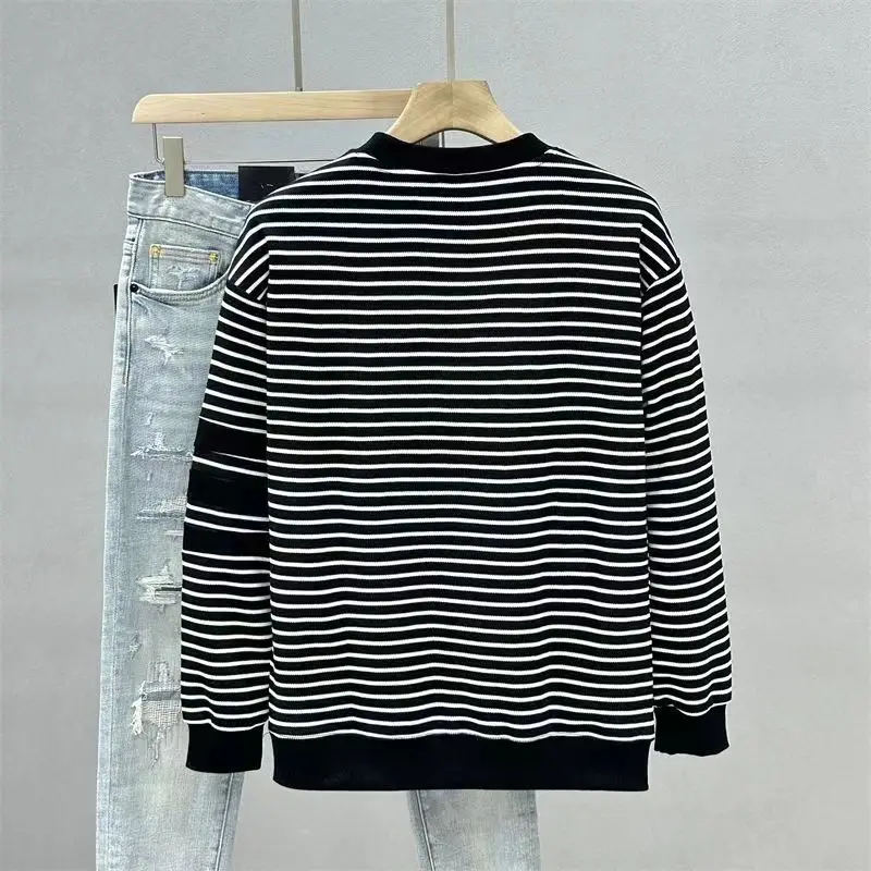 Autumn Striped Hoodie Men\'s Long Sleeved Loose Personalized Trendy Versatile and Casual Korean Style Trendy Top