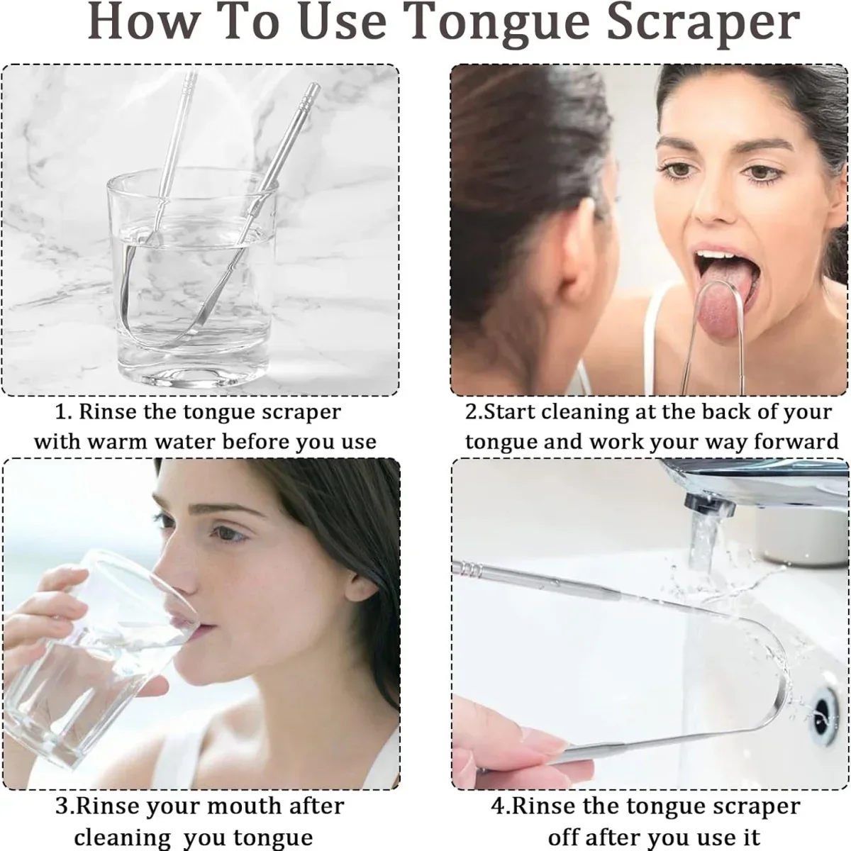 Stainless Steel Tongue Scraper Reusable Tongue Cleaner Brush for Oral Care Reduce Bad Breath Home Dental Hygiene Tool