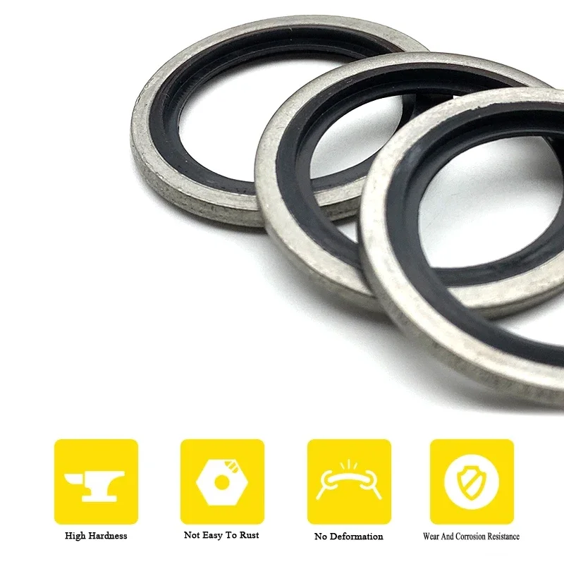 1/10pcs High Press Hydralic Rubber Oil Pip Bonded Washer Metal Drain Plug Gasket Fit Combined Sealing Ring 2color