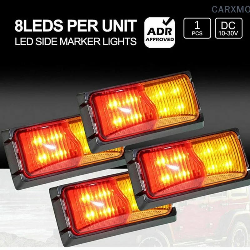 10-30V 8 LED Amber and Red Side Marker Light Clearance Lamp Trailer Truck Waterproof