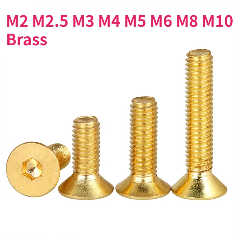 

Solid Brass Hexagon Allen Screws Hex Socket Flat Countersunk Bolts M2 M2.5 M3 M4 M5 M6 M8 M10 Hardware Fastener