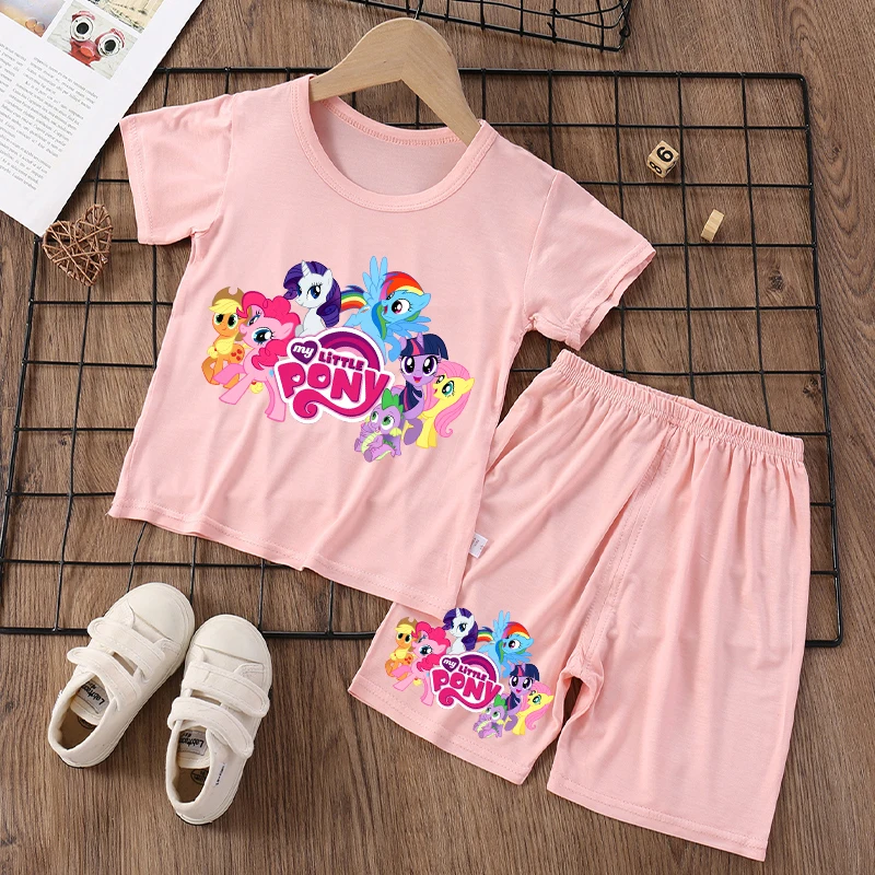 Pijamas de My Little Ponys para niñas, ropa de dormir de manga corta con estampado de figuras de dibujos animados, ropa de verano para niños, ropa Kawaii para niños