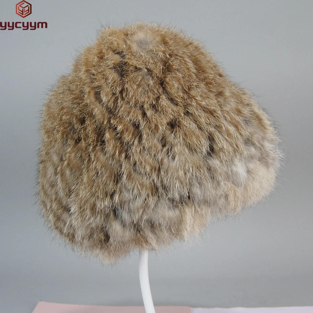 

2025 Russian Women Knitted Elasticit Real Rabbit Fur Hats Natural Warm Fur Cap Lady Winter Outdoor Real Rabbit Fur Bomber Hats