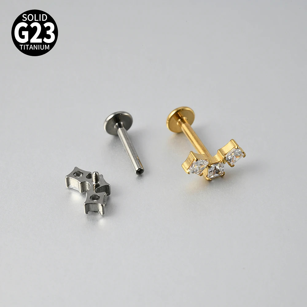 1PC Cz Crown G23 Pure Titanium Lip Studs Internal Thread  Star Ear Helix Tragus Cartilage Earrings Body Piercing Jewelry 16G