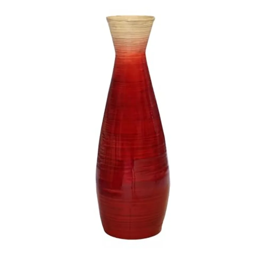 

28" Classic Bamboo Floor Vase Handmade, Decorative Glossy Vase for Dining Room, Living Room, Entryway, Home Decor, Fill with Dr