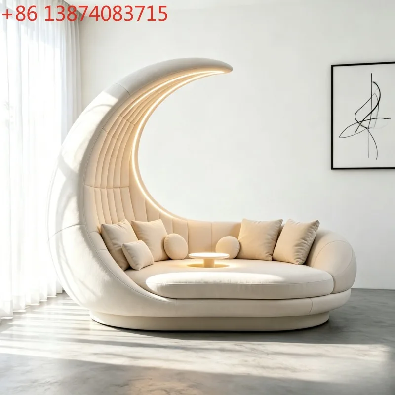 New Chinese-style solid wood black walnut half-moon bag fabric sofa, modern simple and multi-functional