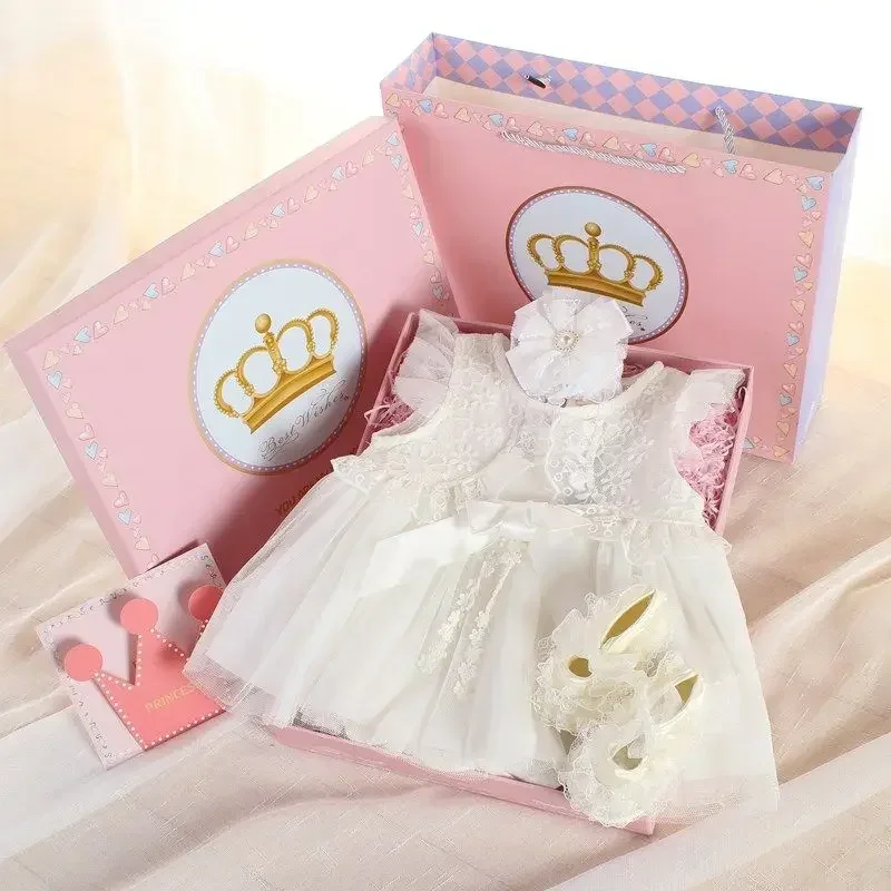 Cute Newborn Pink Jumpsuit Paired with Princess Skirt and Headband Set - Perfect Baby Girl Shower Gift Box