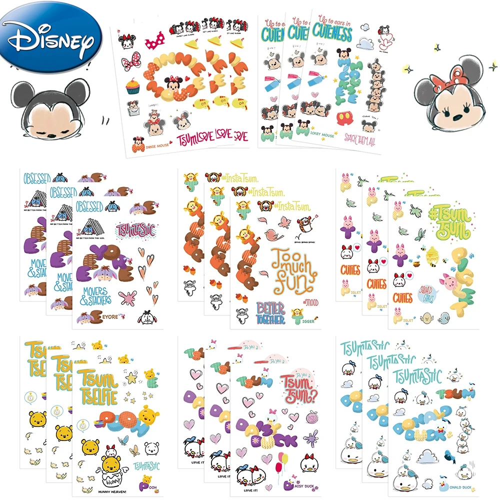 8/16sheets Disney Anime Mickey Mouse TsumTsum Stickers Cute Winnie The Pooh Cartoon Decals Water Bottle Phone Suitcase Sticker