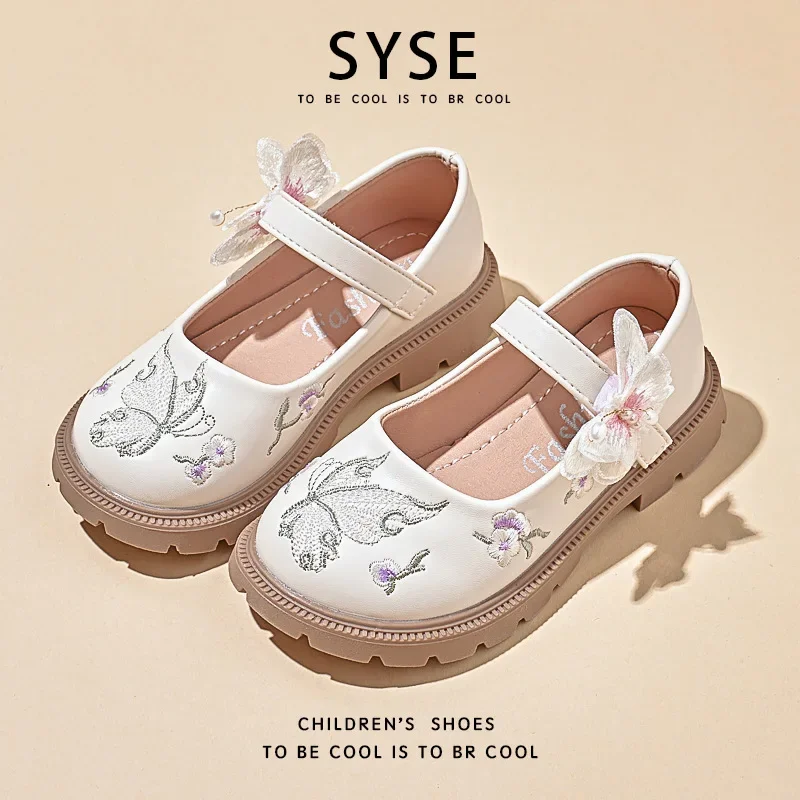 2024 Children Leather Shoes for Girls Spring Autumn New Fashion and Comfortable Soft Sole Princess Chinese Embroidery Chic Shoes