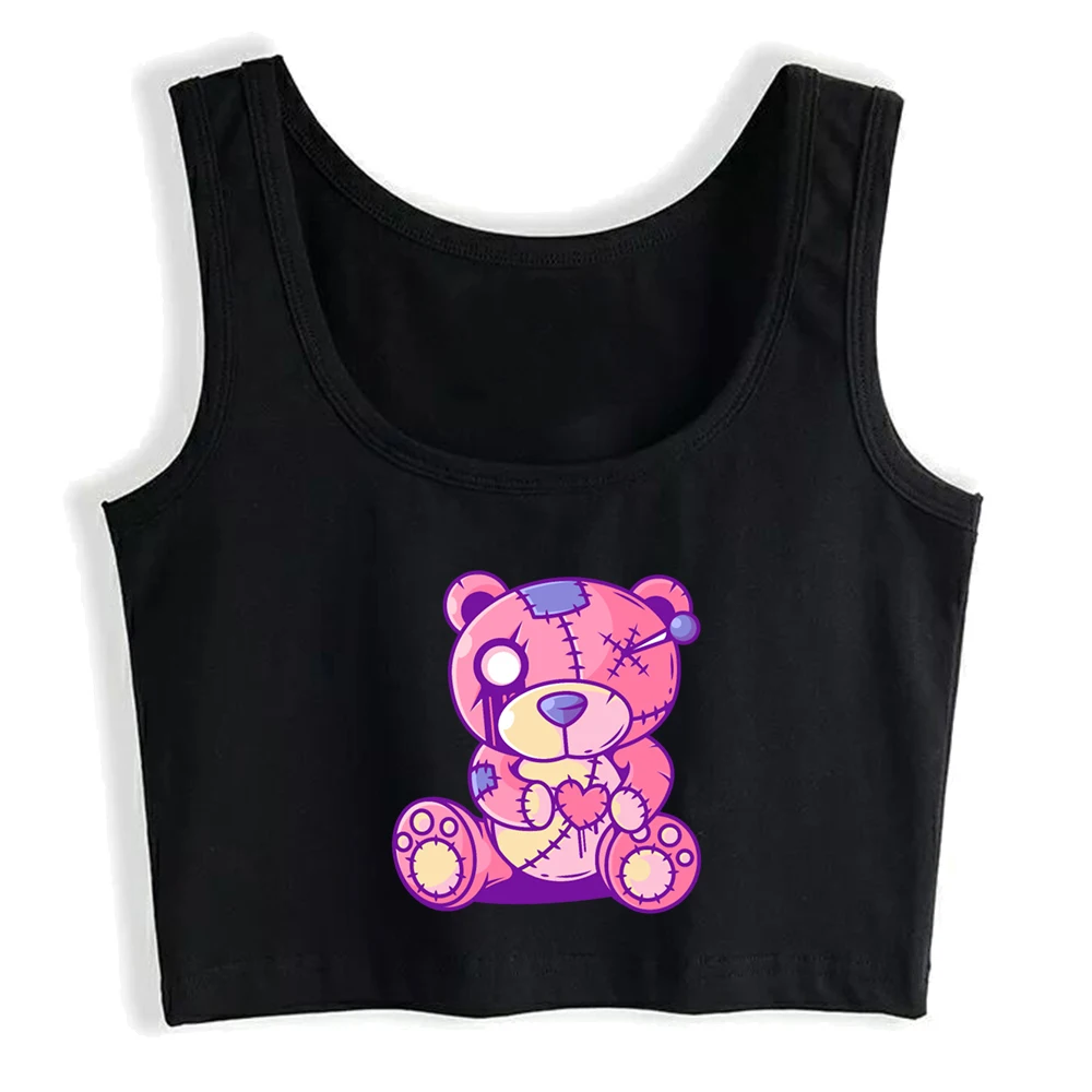 파스텔 고스 셰비 베어 그래픽 섹시 슬림핏 크롭탑 소녀 바포멧 하라주쿠 프린트 탱크탑 재미있는 고딕 코튼 캐미솔