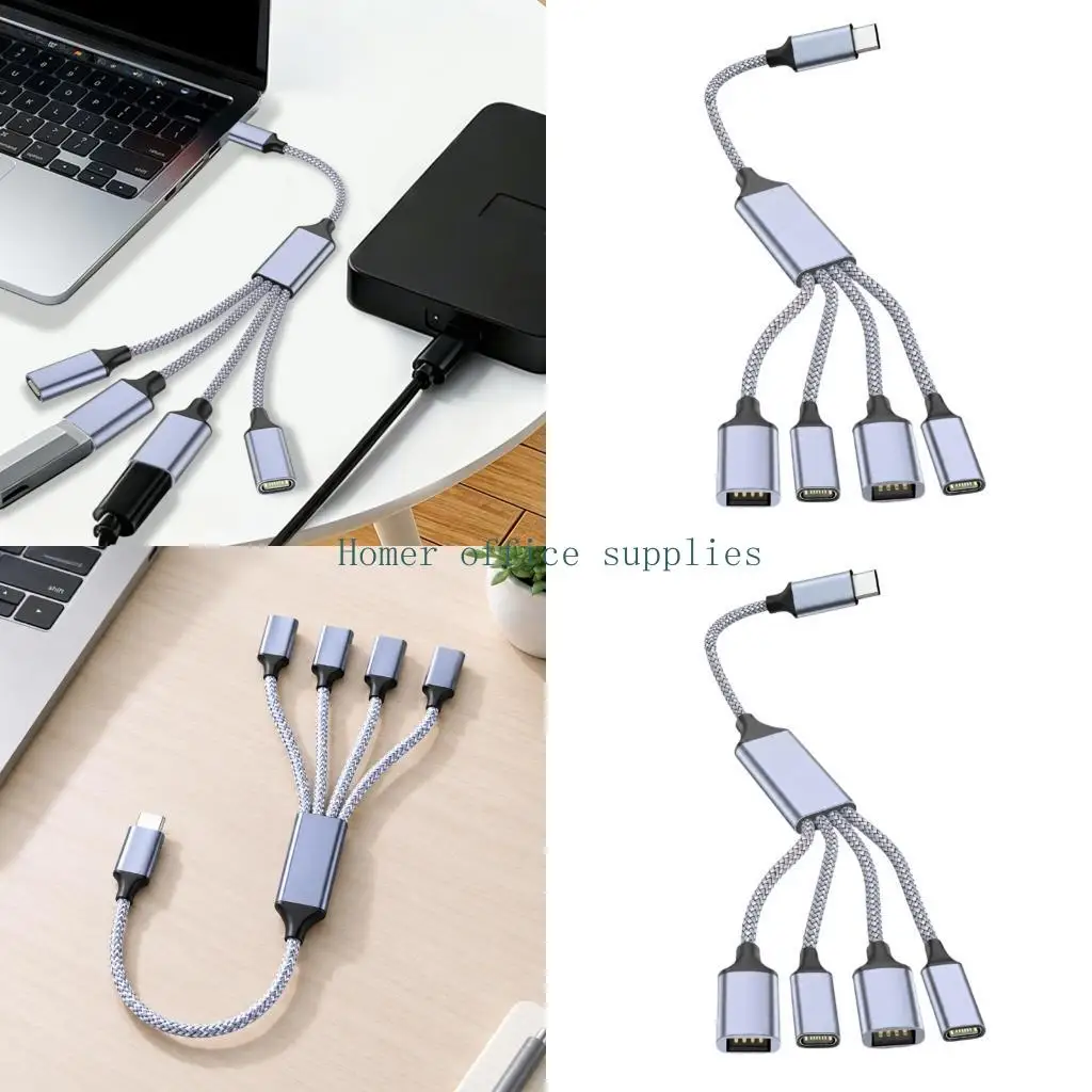 K43B USB Type C 4-Way Splitter Cable with 2 Type C and 2 USB-A Outputs