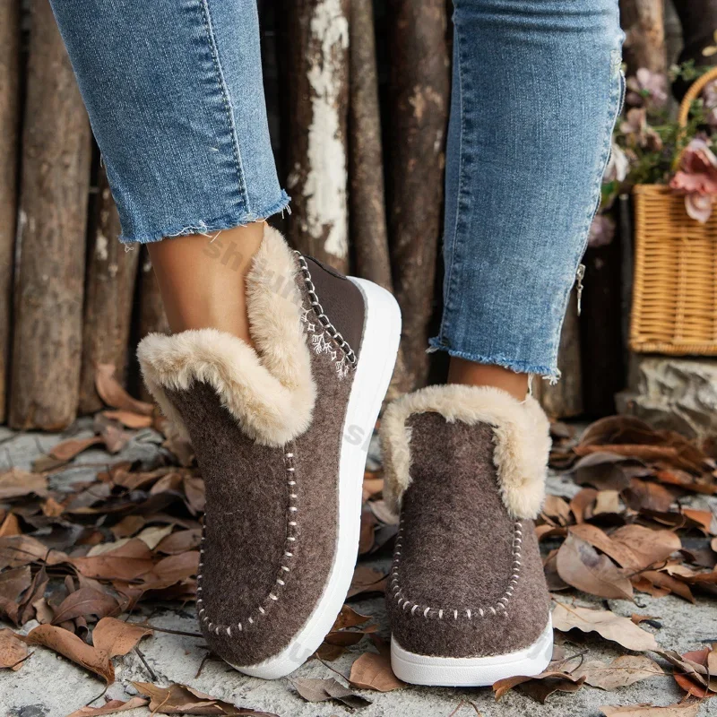 Thick Plush Snow Boots for Women 2025 Winter New Warm Slip on Thick Cotton Shoes Woman Lightweight Outdoor Flats Ankle Boots image 3