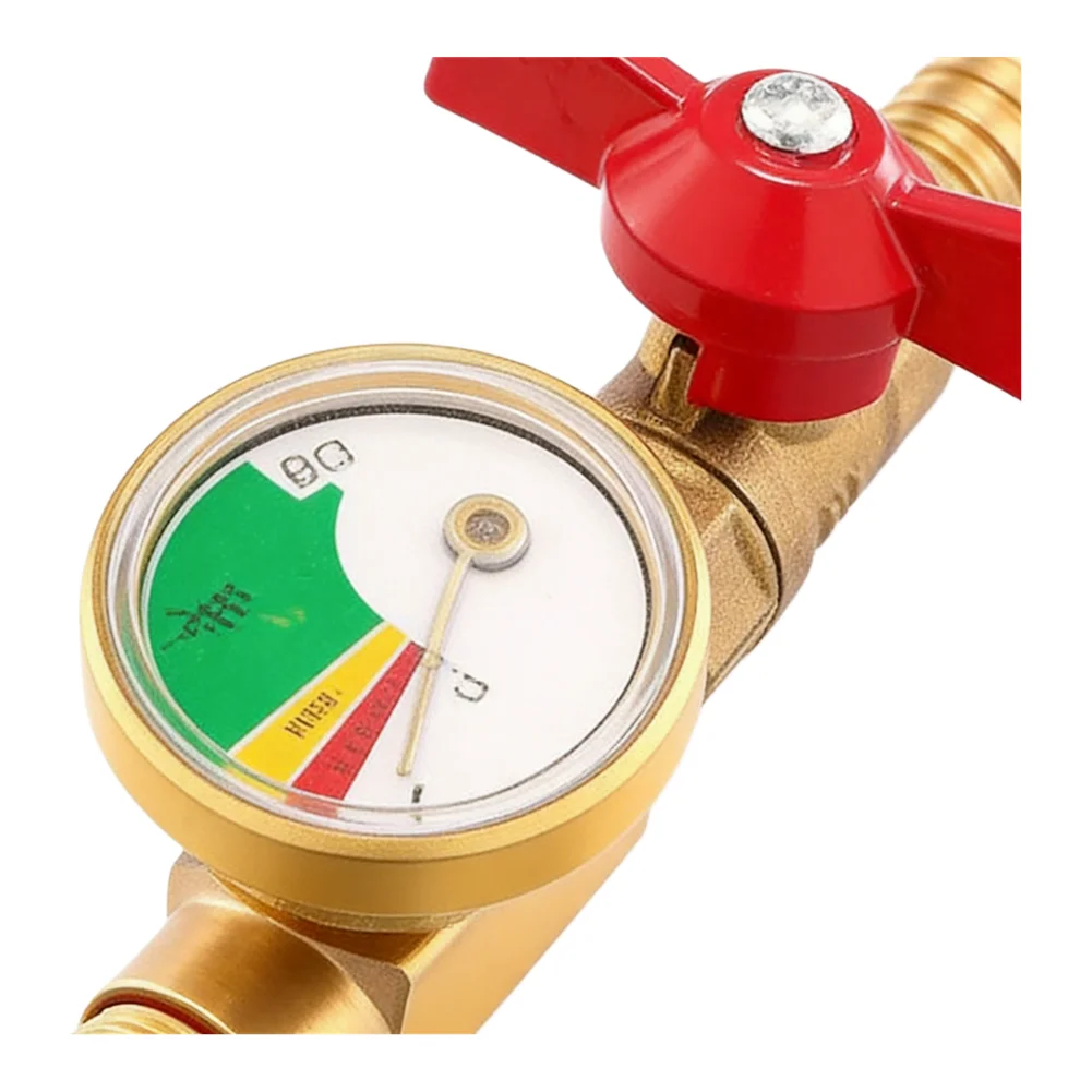 Brass Propane Refill Elbow Adapter With Gauge And Valve Control For 1Lb Tanks To 5-40LB Cylinders Camping BBQ Outdoor Cooking To