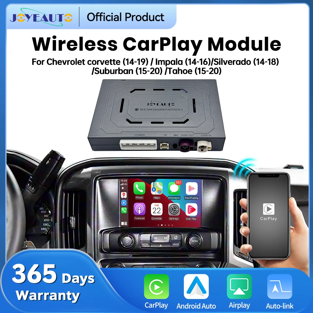 JoyeAuto Wireless CarPlay Android Auto Module for Chevrolet 2014-2020 Corvette/Impala/Silverado/Suburban/Tahoe AirPlay Mirroring