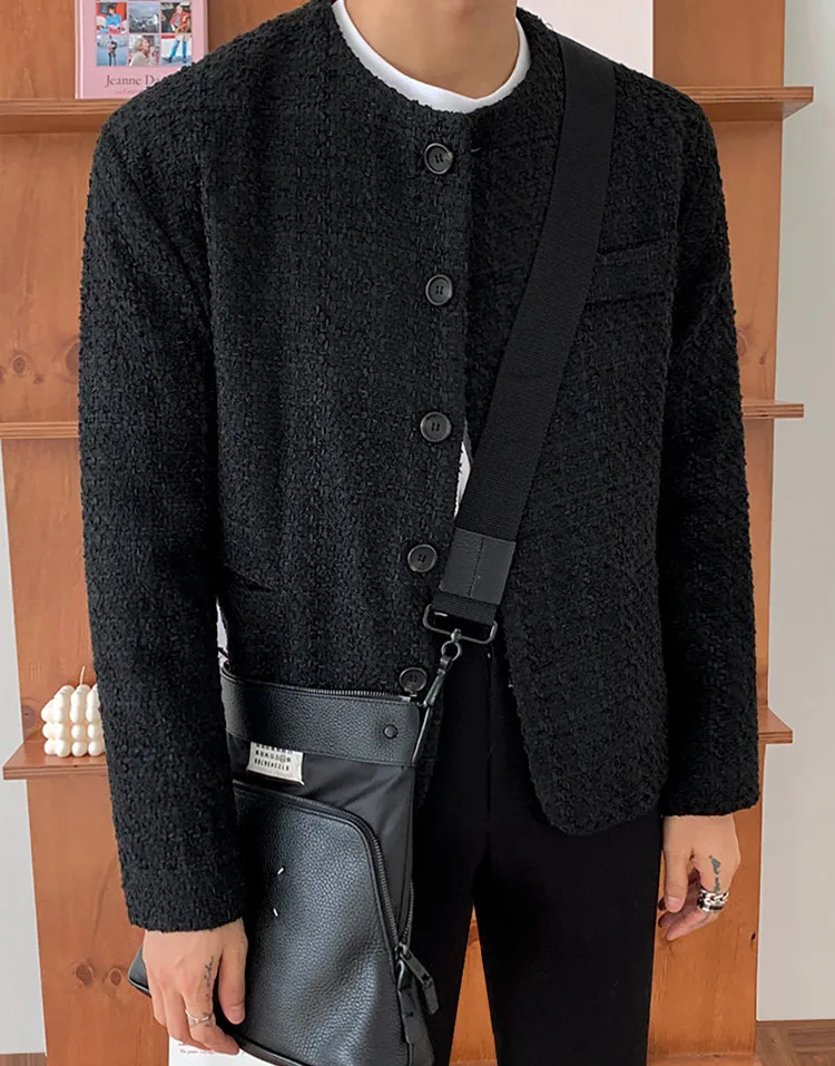 Men's Loose Casual Collarless Jacket Spring and Autumn Round Neck Long Sleeved