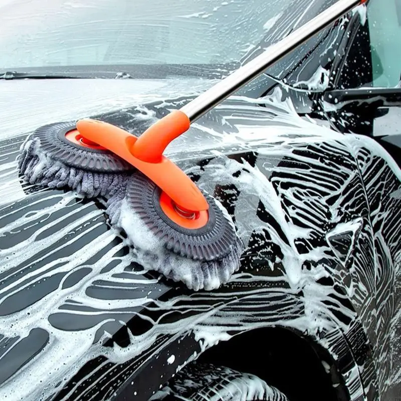 Long Handle Car Wash Mop with Soft Fiber Head for Rooflines, Windshields, Body Panels, Regular Vehicle Washing, and Easy X37F