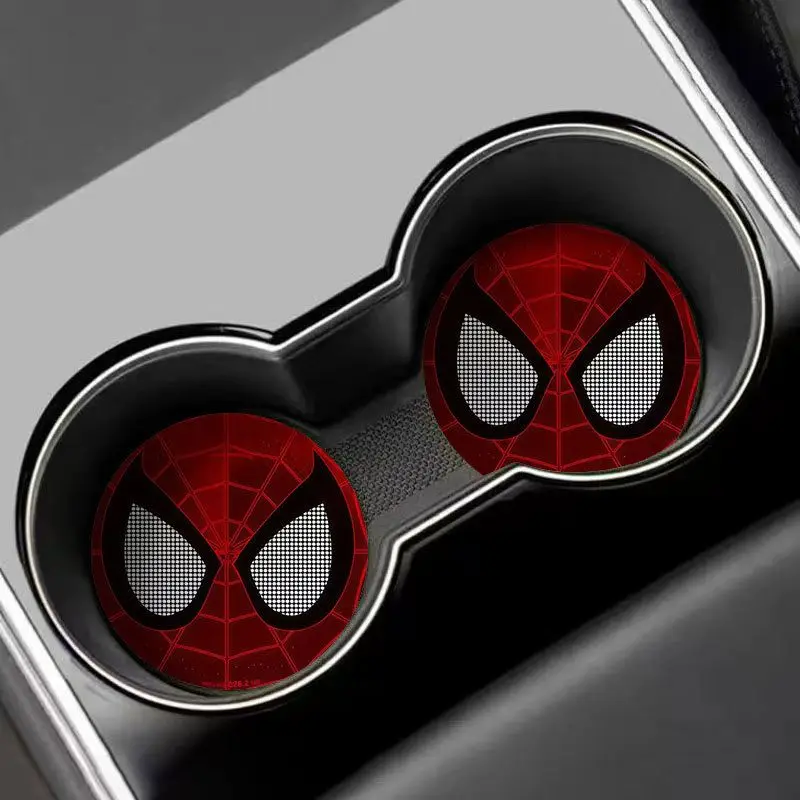 Kawaii Marvel Spider-Man Car Coaster Water Cup Mat Anime Cartoon Car Decoration Non-slip Mat Universal Storage Accessories Gifts