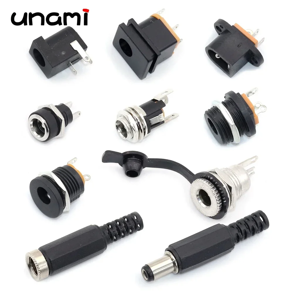 10Pcs DC Power Jack Socket Female Connector 5.5x2.1mm 3.5x1.3mm DC005 DC022 DC099 DC Plug Socket Nut Panel Mount Adapter