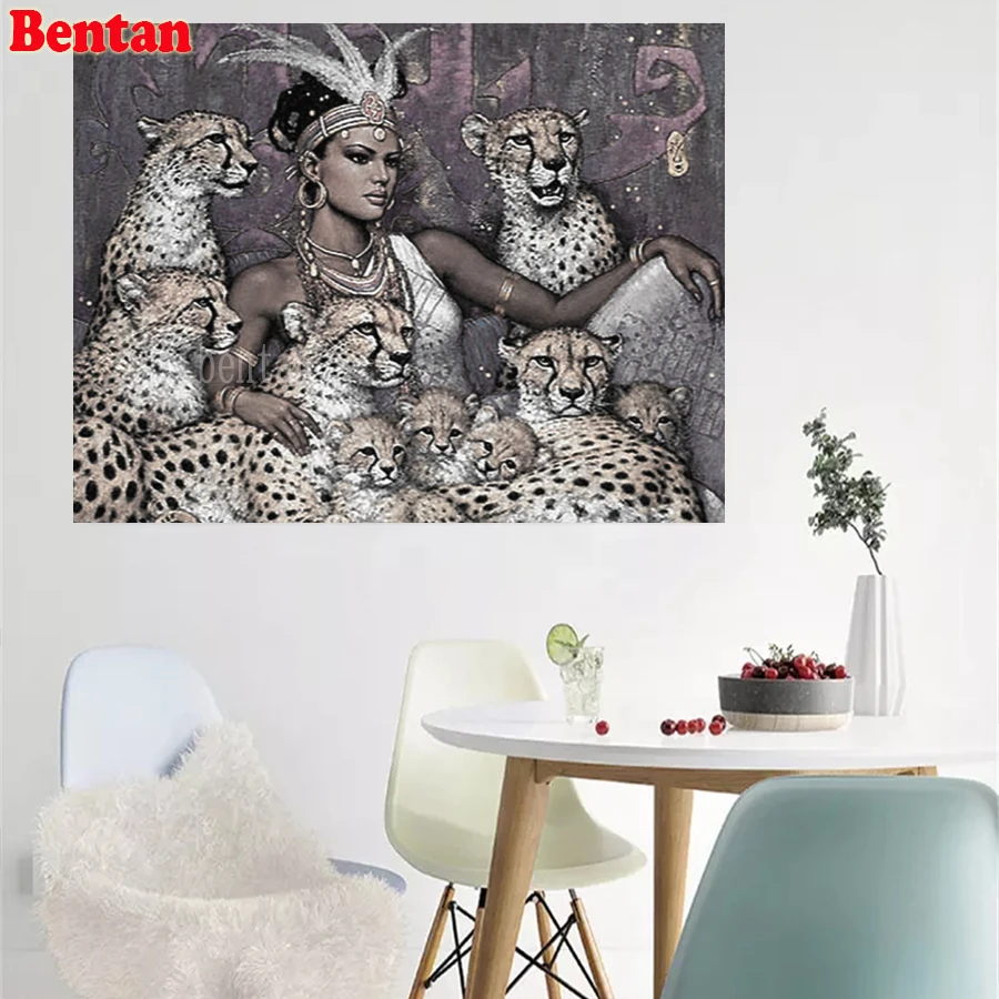 5D Diamond Painting Egyptian Queen Leopard Mosaic Pictures Full Square Drill Cross Stitch Diamond Embroidery Kit Wall Home Decor