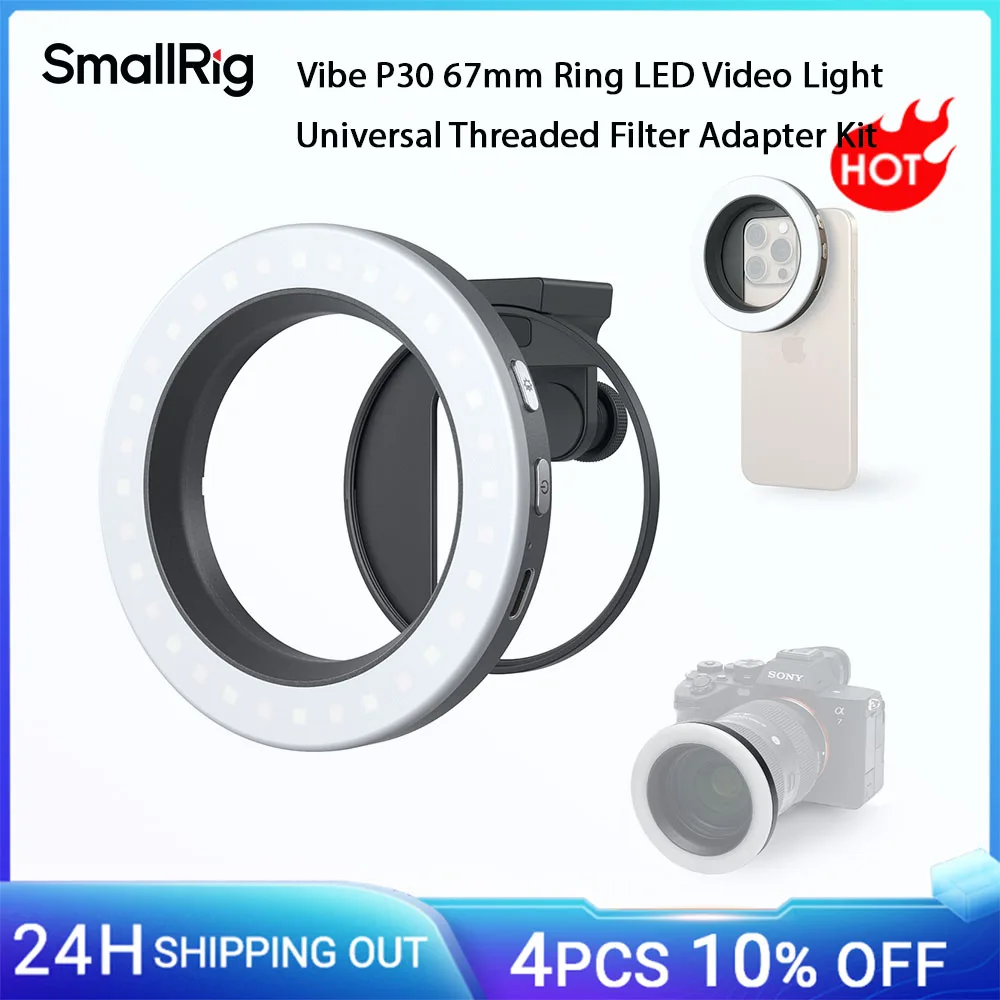 

SmallRig Vibe P30 67mm Ring LED Video Light Bi-Color for 67mm Phone Mounts/Cases/Lenses Universal Threaded Filter Adapter Kit