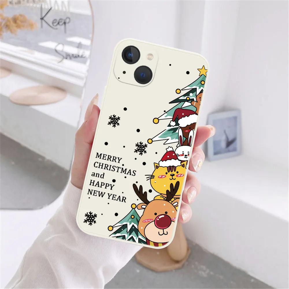 Christmas Gift Girl Phone Case for iPhone 16 15 14 13 12 11 Pro Max 13 Mini Cute Reindeer Santa Cover for iPhone 16 Plus Shell